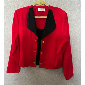 Vintage 90s Susan Graver Red Black Blazer Jacket Shoulder Pads